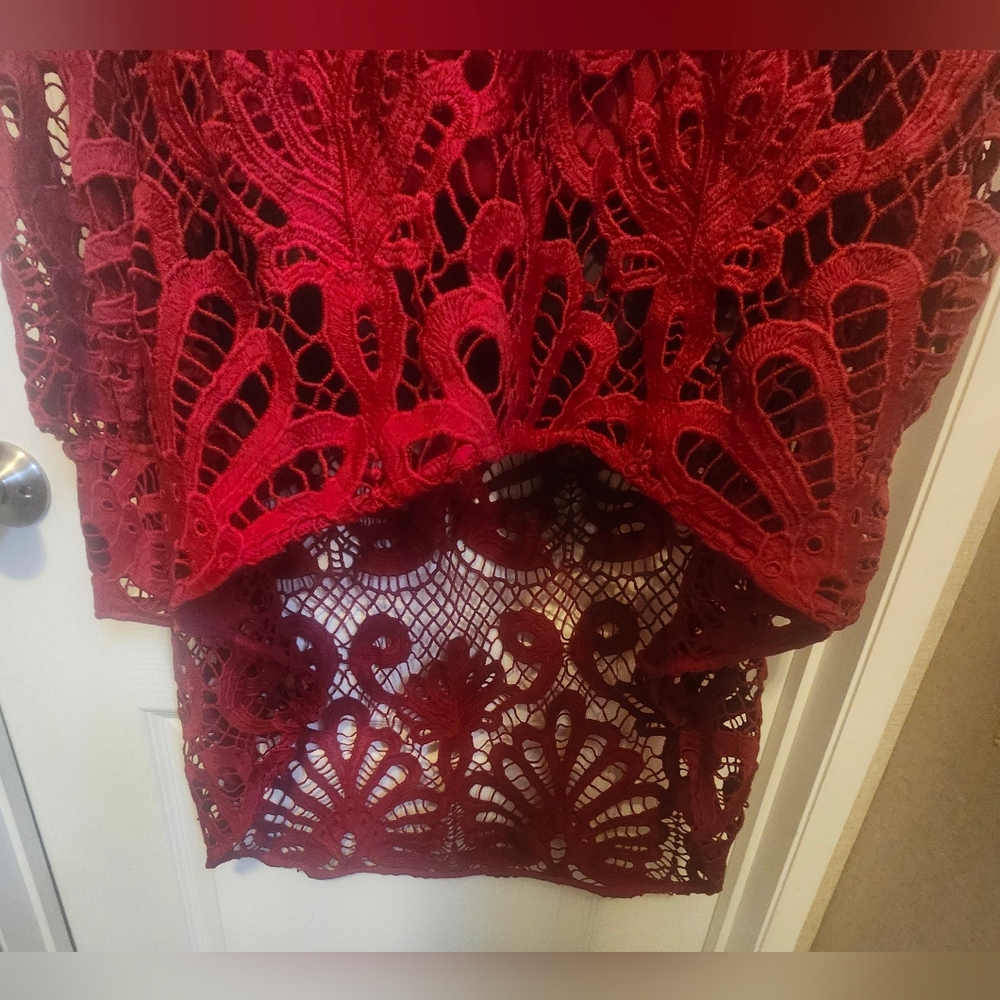 Boston Proper Red Lace High-Low Blouse Size XL EUC - Picture 5 of 6